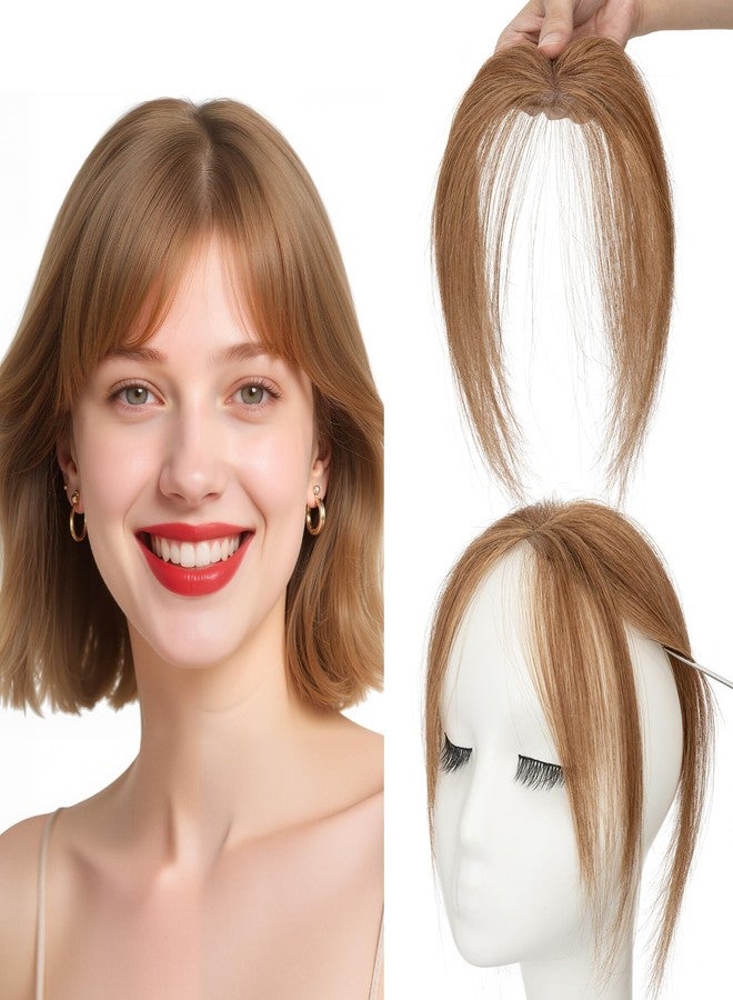 سيجو وصلات شعر سيجو بمشبك، غرة جانبية، شعر بشري طبيعي، قاعدة مربوطة يدويًا، حواف غير مرئية، وصلات شعر ناعمة قابلة للتهوية للنساء - جانبي - رقم 6 بني فاتح - Image 1